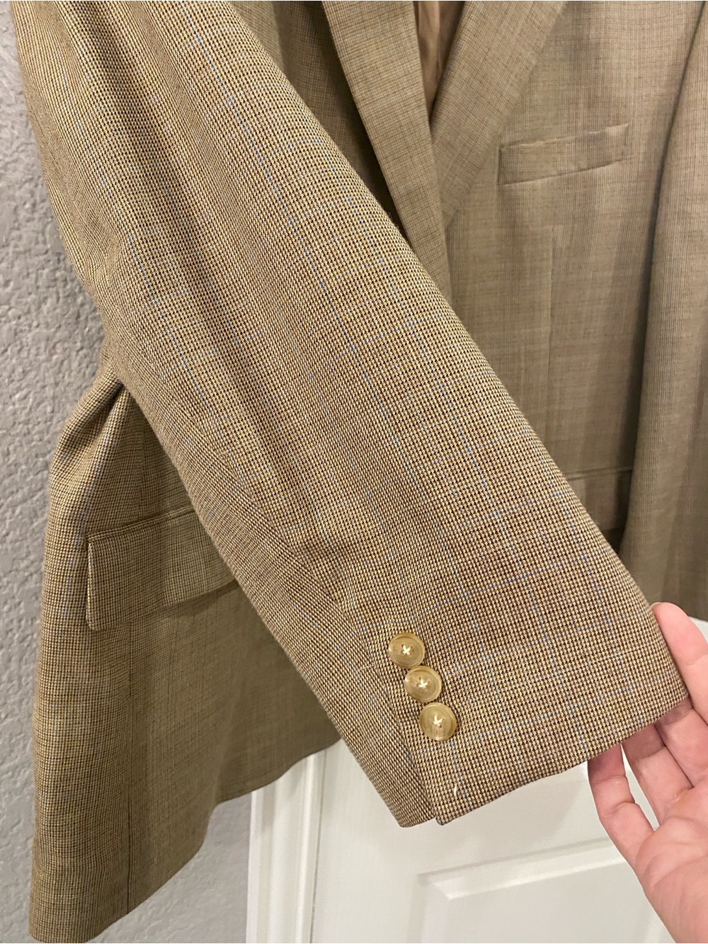 Ralph Lauren Men's Tan Sport Coat Blazer Size 46S Wool Blend Classic Houndstooth - Picture 5 of 11